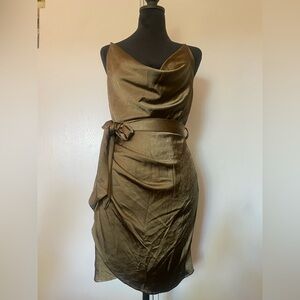Green mini dress silky cowl neck ruched waist size small Mable Kyleigh satin